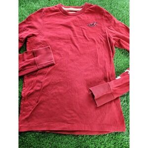 Hollister Shirt Mens M Red Long Sleeve Crew Neck Logo Arm Spellout Graphic